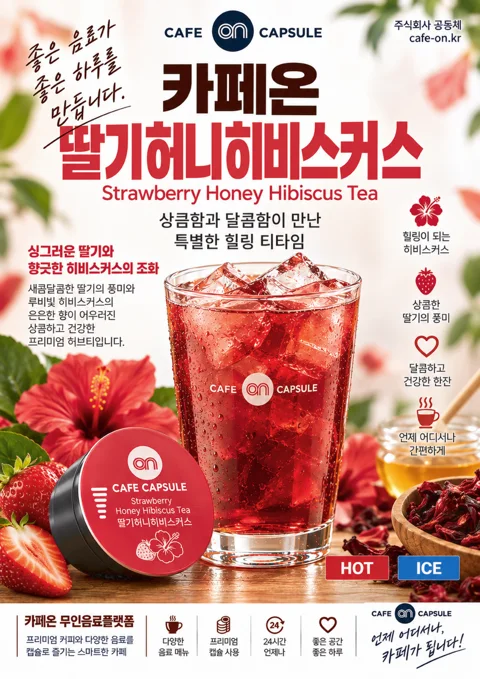 딸기허니히비스커스 음료 포스터