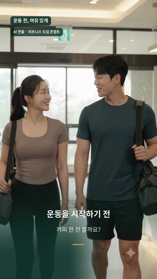 피트니스 회원의 카페온 활용 AI 연출 장면